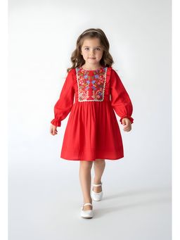 Bella Moda - Red Embroidered Knee Length Dress