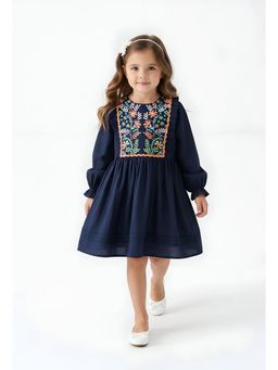 Bella Moda - Navy Blue Embroidered Knee Length Dress