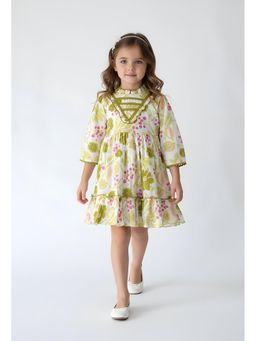 Bella Moda - Green Printed Knee Length Dress