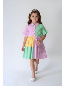 Bella Moda - Multi-Color Colorblock Knee Length Dress With Sling Bag