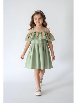 Bella Moda - Green Embroidered Knee Length Dress