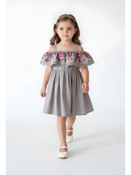 Bella Moda - Grey Embroidered Knee Length Dress