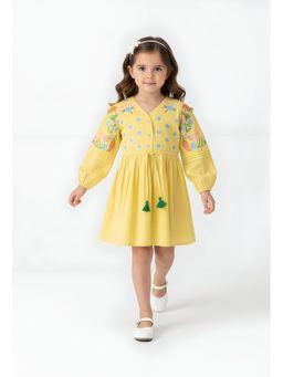 Bella Moda - Yellow Embroidered Knee Length Dress