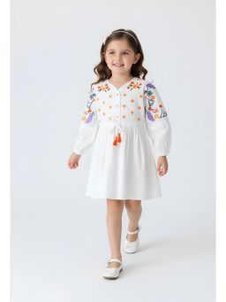 Bella Moda - White Embroidered Knee Length Dress