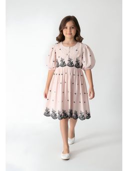 Bella Moda - Pink Embroidered Knee Length Dress
