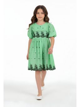 Bella Moda - Green Embroidered Knee Length Dress
