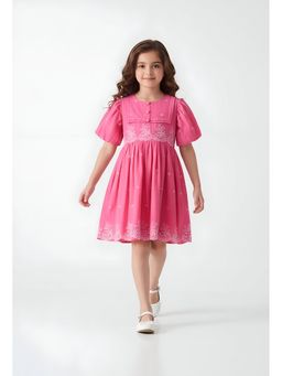 Bella Moda - Pink Embroidered Knee Length Dress