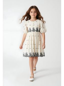 Bella Moda - Cream Embroidered Knee Length Dress