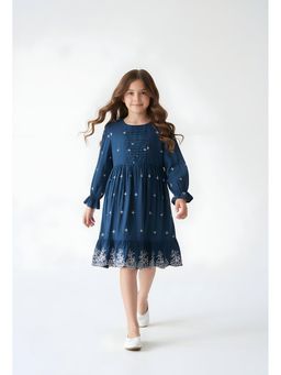 Bella Moda - Blue Embroidered Knee Length Dress