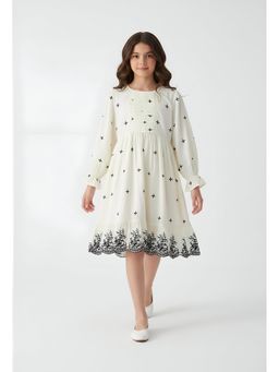 Bella Moda - Cream Embroidered Knee Length Dress