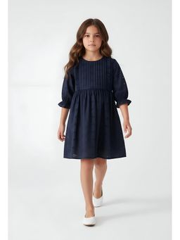 Bella Moda - Navy Blue Embroidered Knee Length Dress