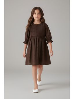Bella Moda - Brown Embroidered Knee Length Dress