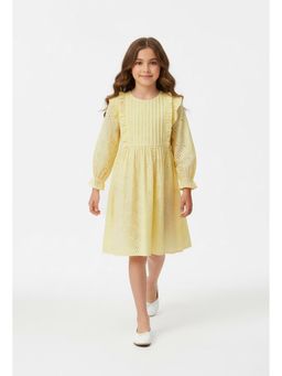 Bella Moda - Yellow Embroidered Knee Length Dress