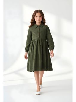 Bella Moda - Olive Embroidered Knee Length Dress