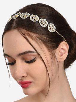 Zaveri Pearls - Gold Tone Kundan & Pearls Studded Flowers Ethnic Head Chain-ZPFK13107