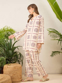 Shaily - Women Pink Floral Cotton Kurta and Palazzo