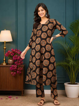 Shaily - Women Black Floral Cotton Co-Ord Set