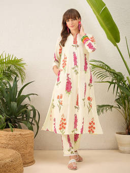 Shaily - Women Orange Floral Cotton Co-Ord Set