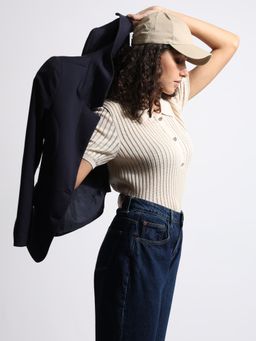 VERO MODA - Beige Polo Neck Short Sleeve T-Shirt