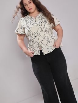 VERO MODA - Curve Off-White Printed Peplum Top