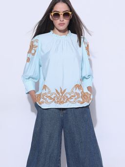 VERO MODA - Blue Embroidered Top