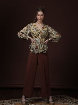 VERO MODA - Ecru Floral Print Knot Detail Top