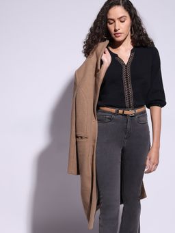 VERO MODA - Black Cotton Mandarin Collar Top