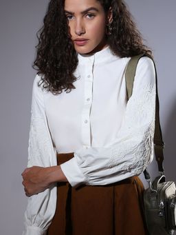 VERO MODA - White Cotton Full Sleeve Top