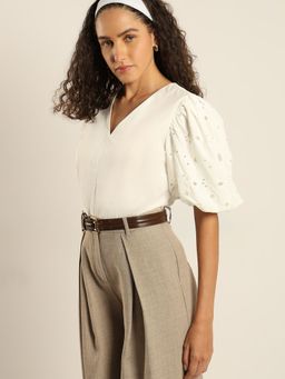 VERO MODA - Bright White Cut-Work Sleeves Top