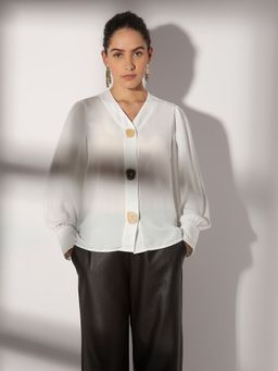 VERO MODA - White Full Sleeve Button Top