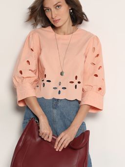 VERO MODA - Peach Cut-Work Detail Top