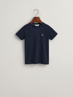 GANT - Boys Navy Blue Solid Round Neck Regular Fit Shield T-Shirt