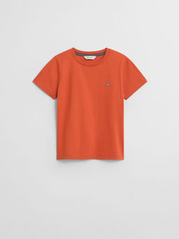 GANT - Boys Orange Solid Round Neck Regular Fit Shield T-Shirt