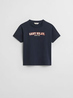 GANT - Boys Navy Blue Typography Round Neck Relaxed Fit T-Shirt
