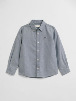 GANT - Boys Solid Blue Regular Fit Shield Oxford Shirt