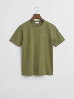GANT - Boys Olive Solid Round Neck Regular Fit Shield T-Shirt