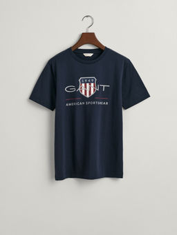 GANT - Boys Navy Blue Round Neck Regular Fit Shield T-Shirt