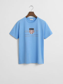 GANT - Boys Blue Round Neck Regular Fit Shield T-Shirt