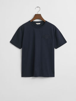 GANT - Boys Navy Blue Round Neck Regular Fit Tonal T-Shirt