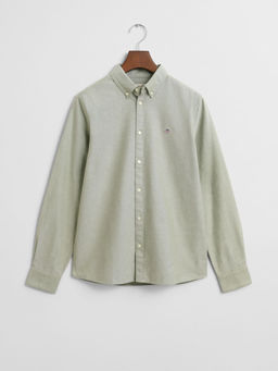 GANT - Boys Solid Green Regular Fit Shield Oxford Shirt