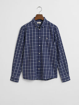 GANT - Boys Navy Blue Check Regular Fit Flannel Shirt