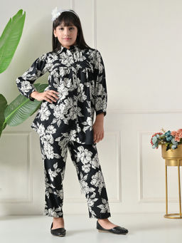 Bella Moda - Cotton Black Floral Printed Shirt & Coordinating Pant