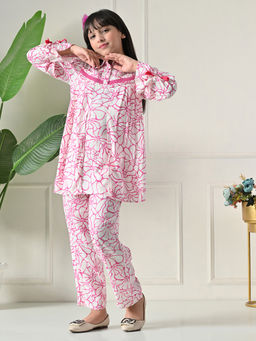 Bella Moda - Cotton White Floral Printed Top & Coordinating Pant