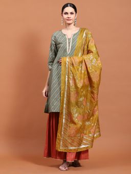 Shree - Women Samaira Silk Green Printed Kurta And Sharara With Dupatta (Set Of 3)