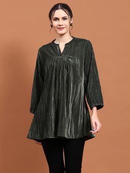 Shree - Women Winter Velvet Olive Solid Tunic