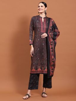 Shree - Women Winter Acrylic Grey Printed Kurta And Pant With Dupatta (Set Of 3)