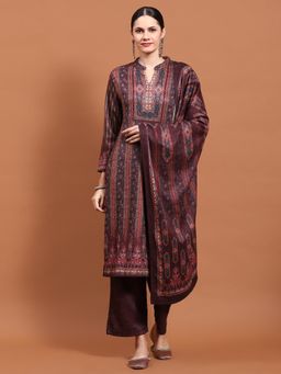 Shree - Women Winter Acrylic Multi-Color Printed Kurta And Pant With Dupatta (Set Of 3)