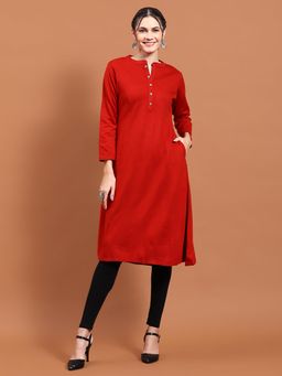 Shree - Women Winter Acrylic Red Solid Kurta