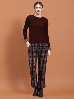 Shree - Women Winter Woolen Maroon Solid Co-Ord (Set Of 2)