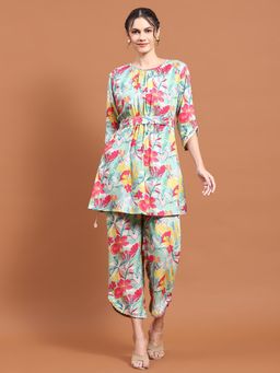 Shree - Women Rayon Multi-Color Floral Print Co-Ord (Set Of 3)